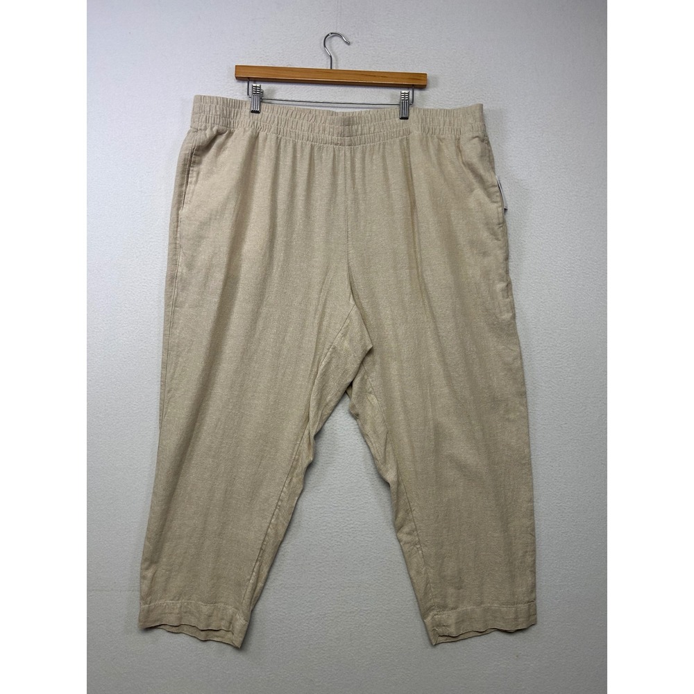 Coastal Boho Old Navy Womens 2X Tan Linen Blend High Rise Straight Pants